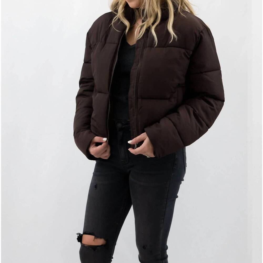 NEW HYFVE cropped puffer jacket in dark brown - Picture 2 of 3